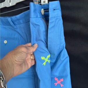 Mens Vineyard vines , Fish scales , Blue Pants with Colorful Embroidery